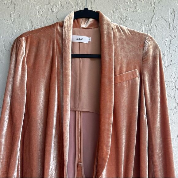 ALC Velvet Blazer Women Size 0 Peach Flowy Drape Shawl Collar Silk - Picture 2 of 9